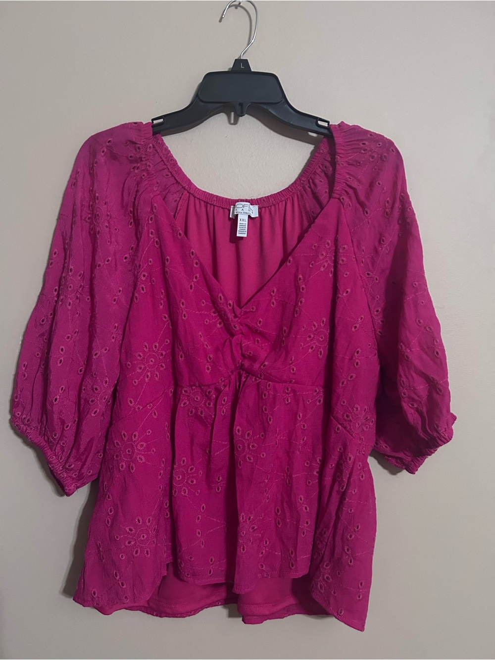 sofia by sofia vergara Magenta Eyelet Peasant Blouse
